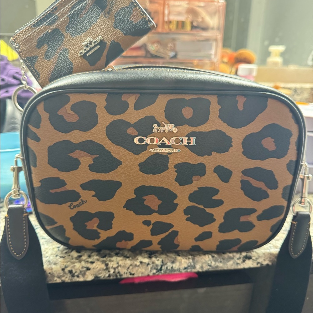 Coach Jamie Camera Bag and Coach Mini Skinny ID Case w/ Leopard Print